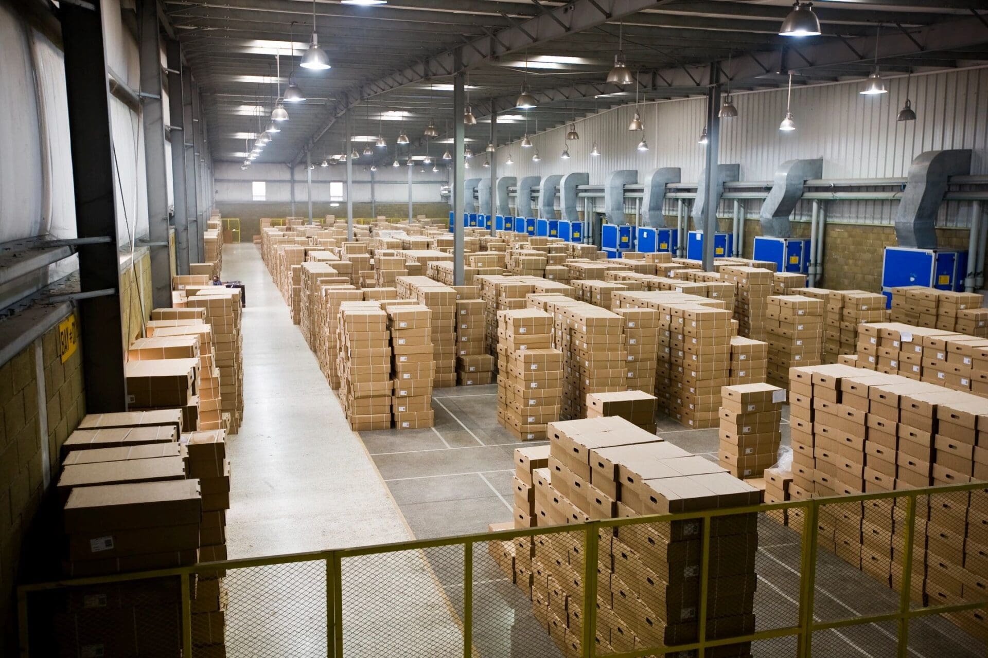 A warehouse filled with boxes of food.